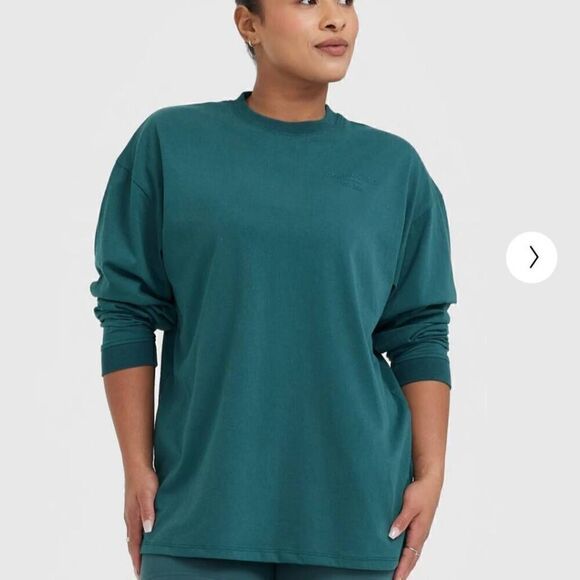 Oneractive womens M pine green long sleeve oversized classic lifters shirt - Picture 3 of 8